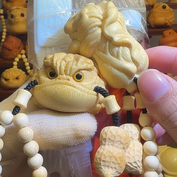 竹竹雕5.0金蟾带竹链，白菜带竹链，送2油刷子