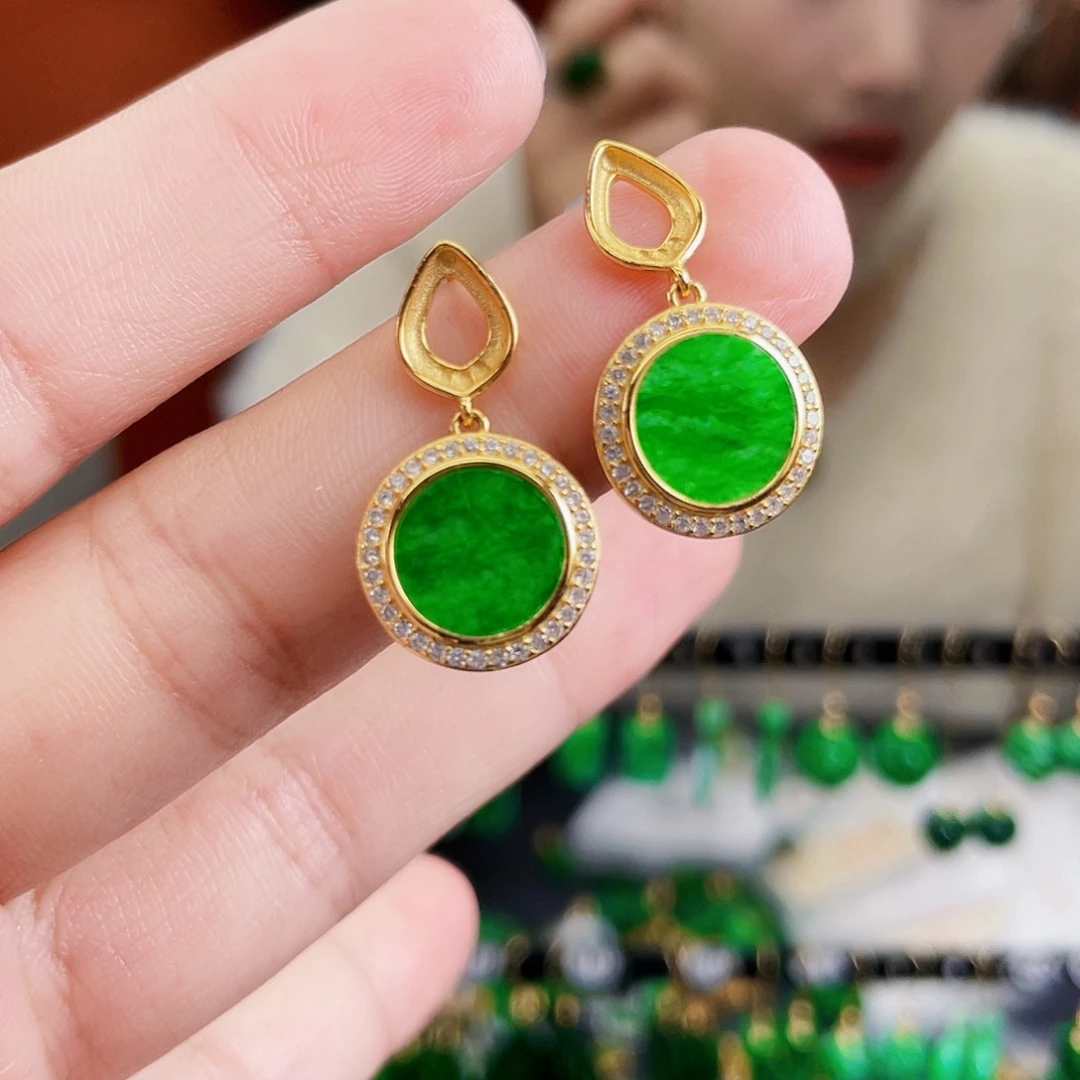 翡翠银S925镶嵌耳饰