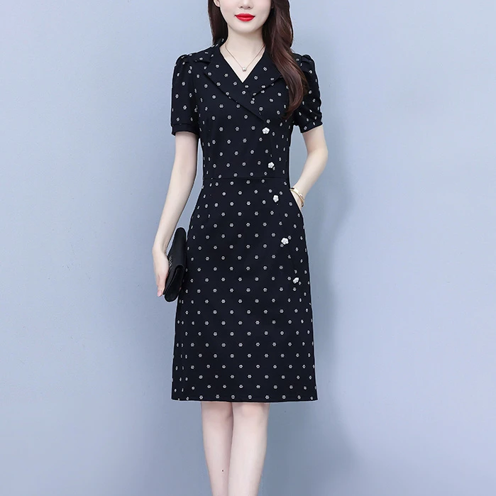 高档气质短袖连衣裙大码女装收腰显瘦修身中长款裙子夏装2025新款