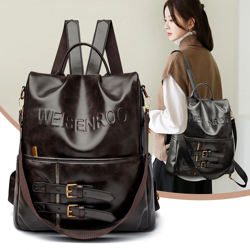 高级复古气质双肩包女百搭防盗外出洋气网红背包多用旅行单肩女包