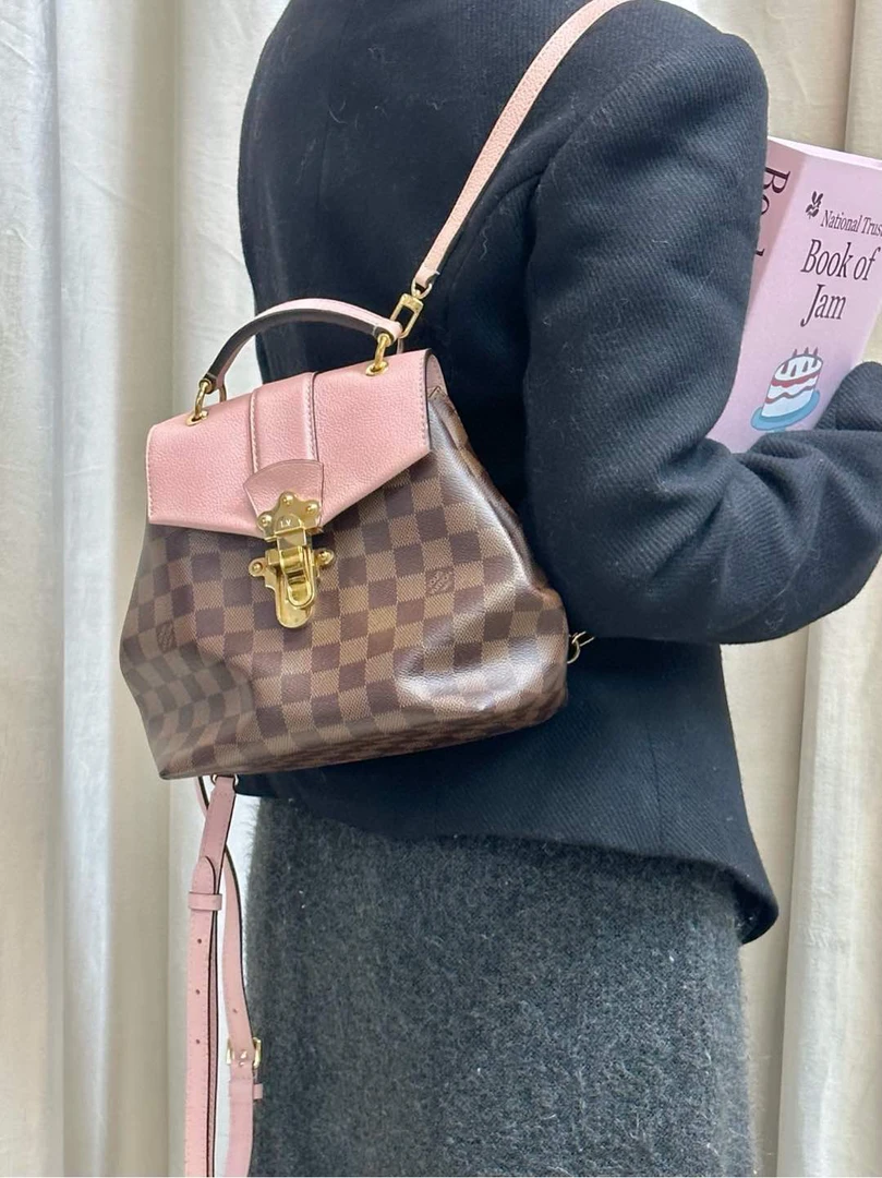 95新 LouisVuitton/路易威登 lv 粉色棋盘格双肩包