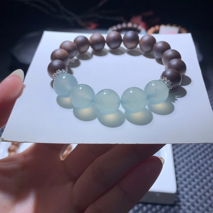 散珠翡翠天然缅A天青色珠串卡12