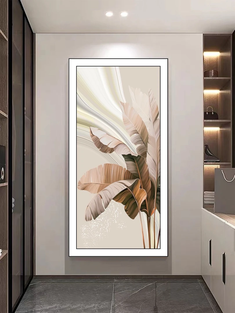 现代简约轻奢黑白灰侘寂风奶油风入户玄关装饰画珠光砂精雕肌理画