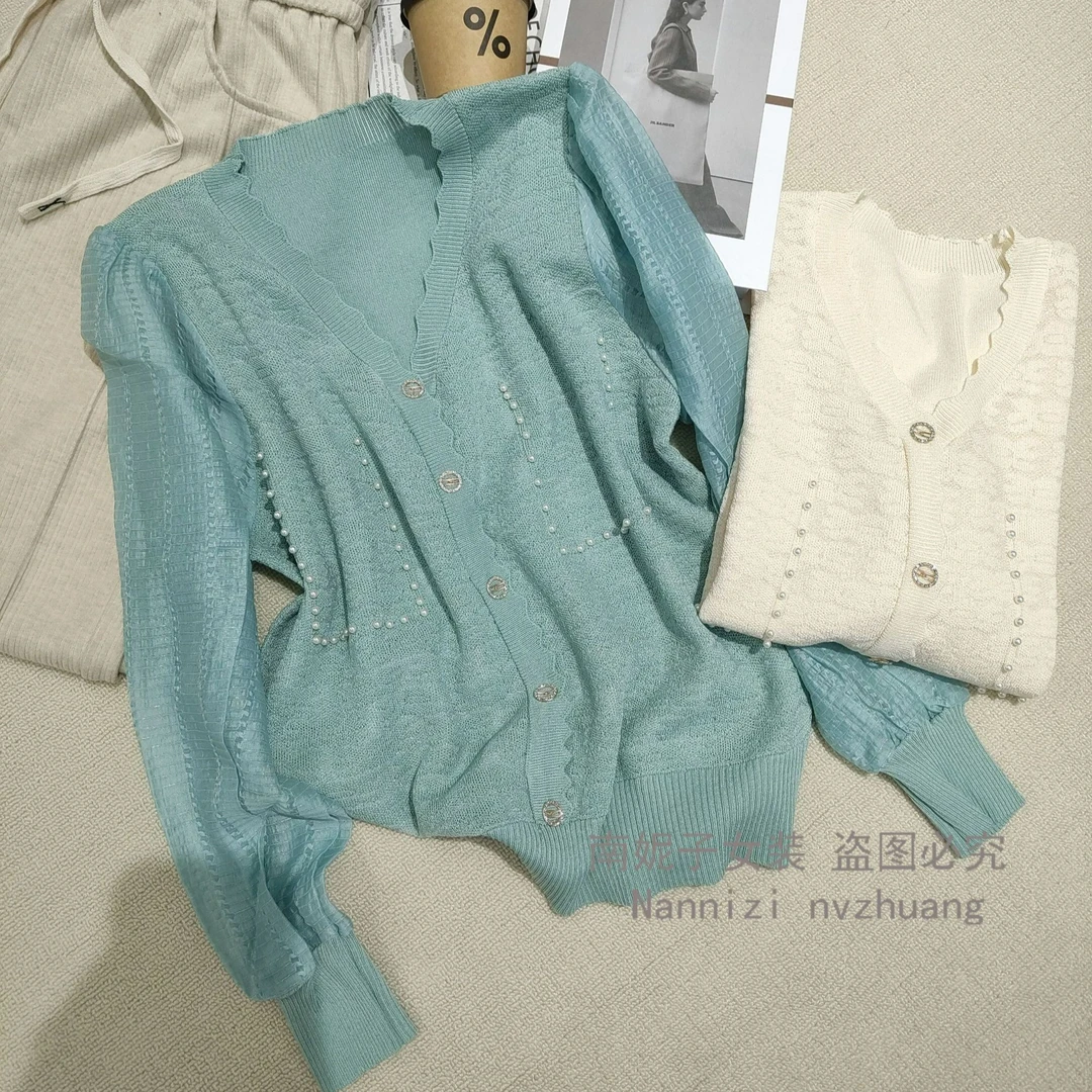 南妮子女装严选2025春季新款蕾丝纱袖针织衫气质百搭不撞衫LN9843