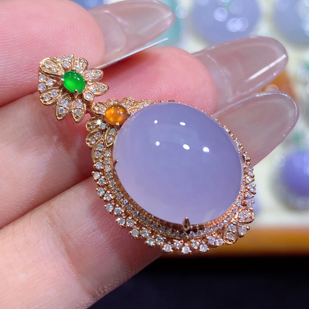 翡翠18K金镶嵌吊坠(不含链)