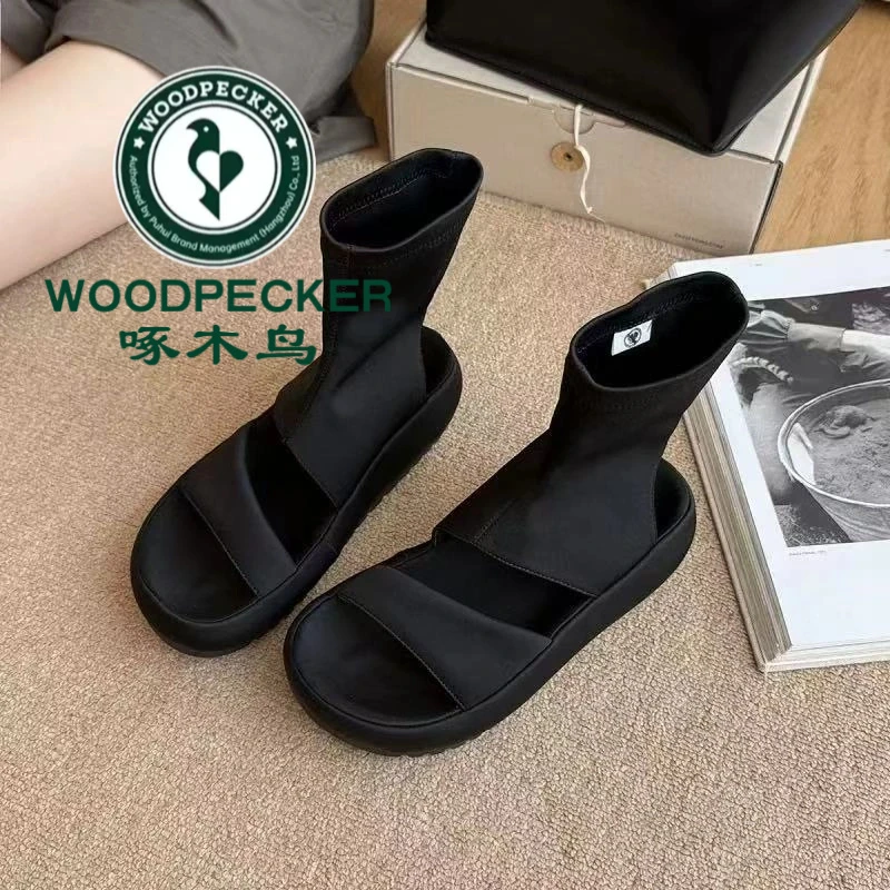 啄木鸟厚底罗马凉靴2025新款小个子夏季时尚露趾瘦瘦靴镂空短靴88