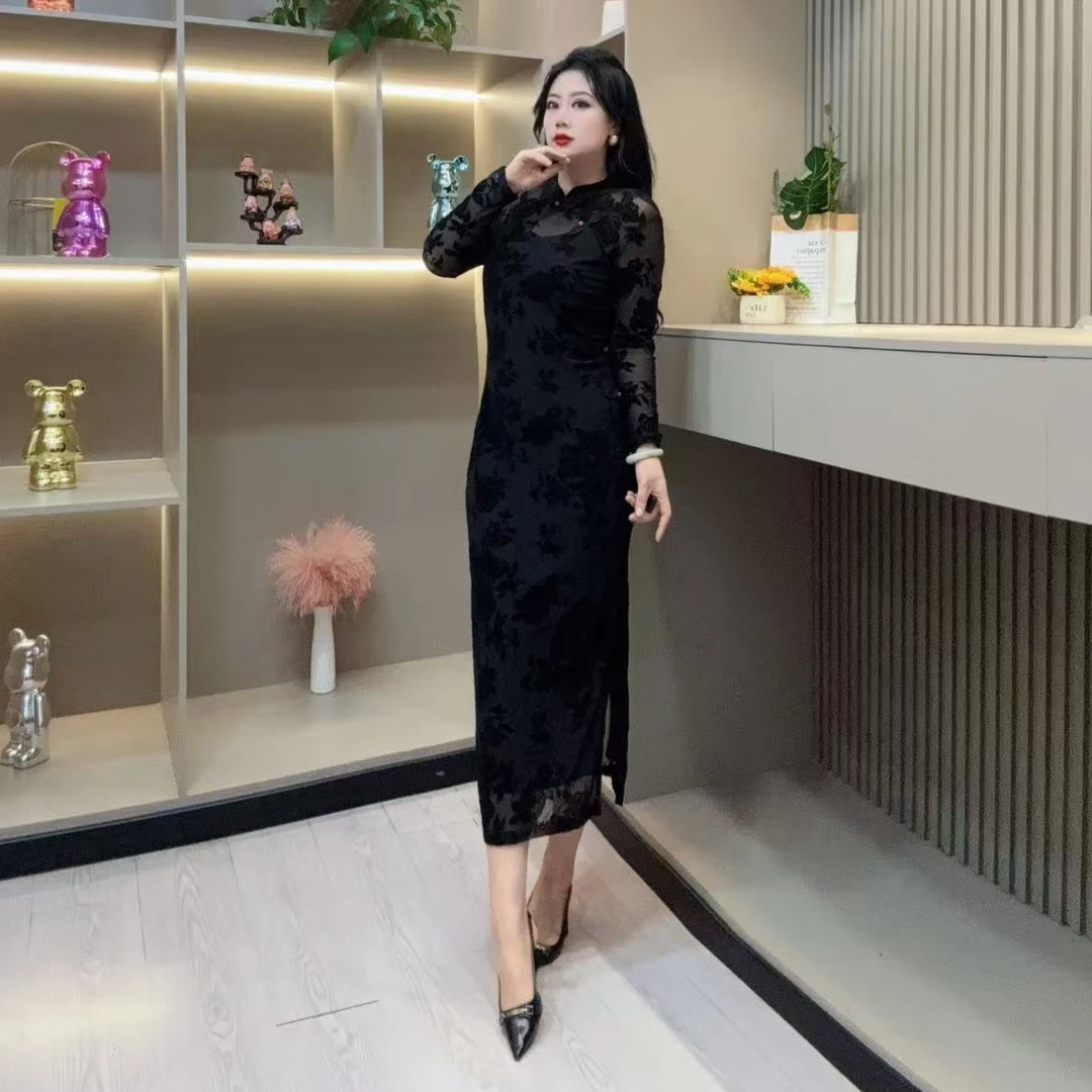 冬季连衣裙-冠 时尚潮流洋气领性感蕾丝设计款胖MM大码女装新款