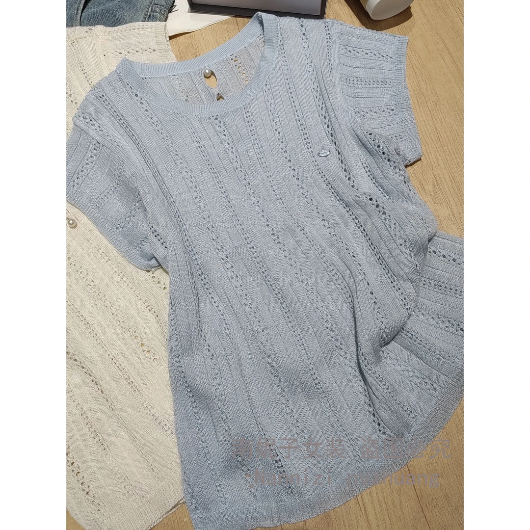 南妮子女装短袖女款爆款2025新款夏季透气圆领针织衫女DM8016