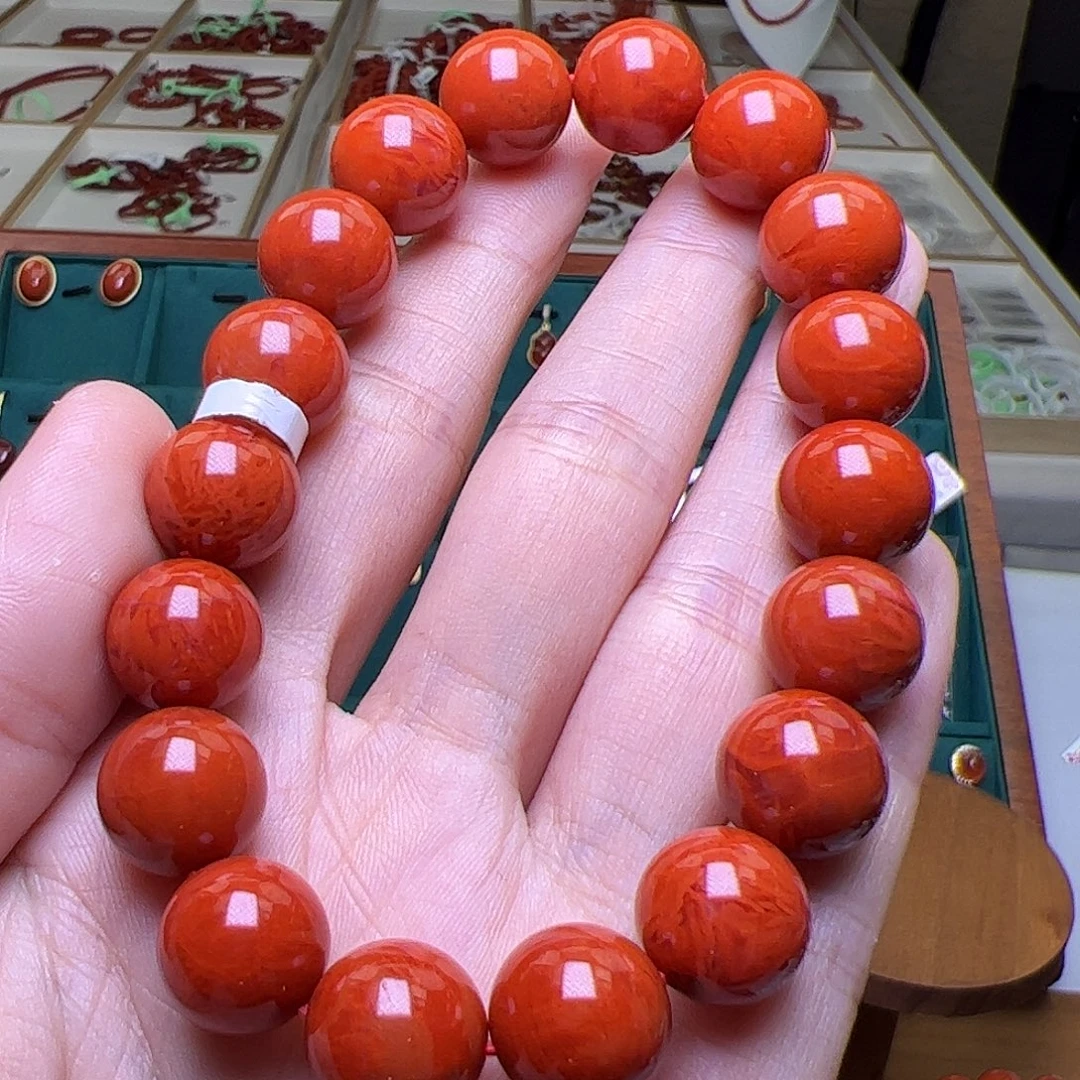 南红玛瑙未镶嵌手串瓦西满火焰纹11mm+收藏级