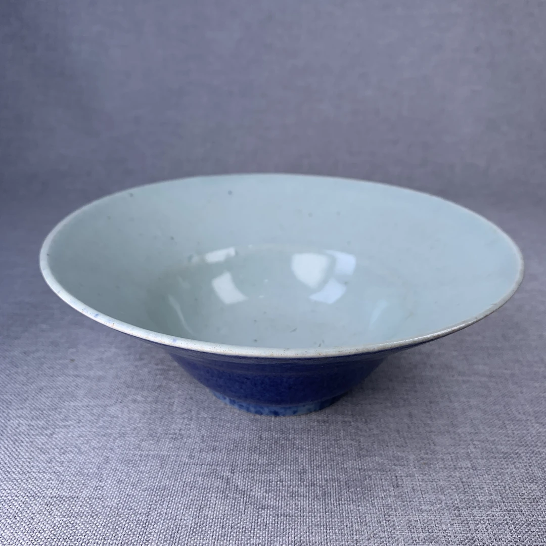 清代洒蓝斗笠碗古瓷器真品国营镇江市文物商店库出3068135