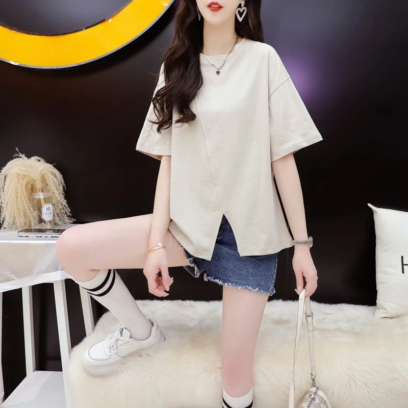 2025新款后包领设计感小众开叉小个子短款短袖t恤女