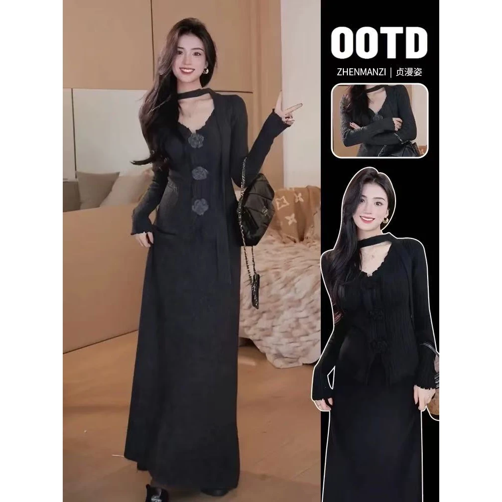 孕妇套装秋冬季新款立花朵上衣+松紧高腰半身裙气质优雅两件套