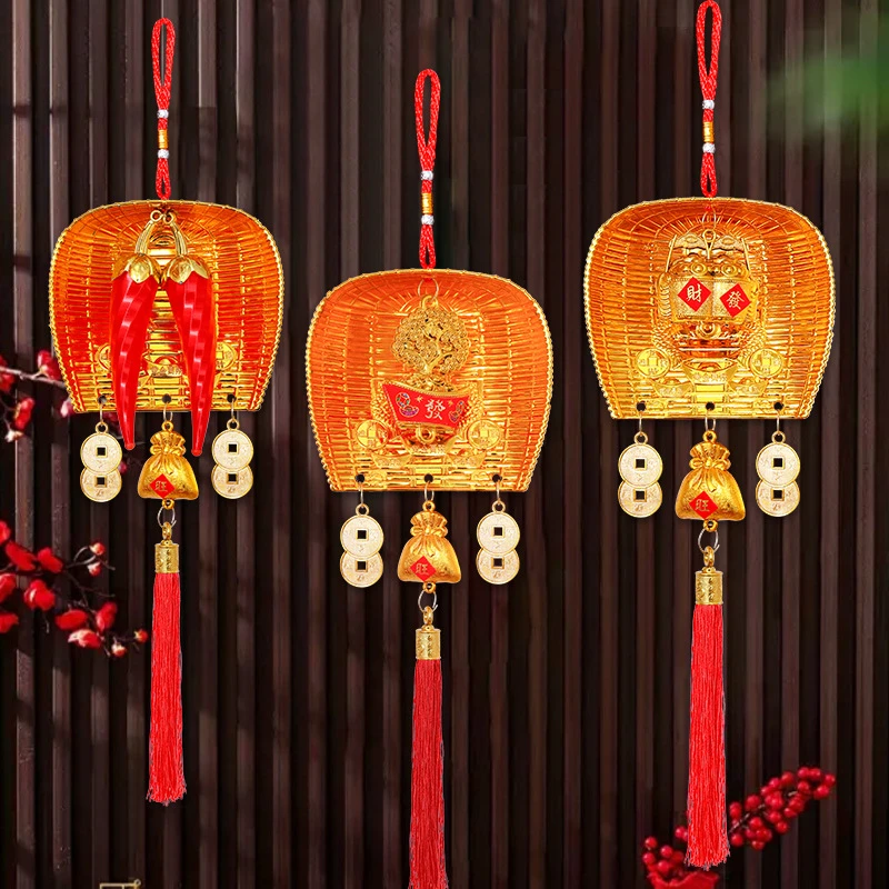 2025蛇年新年挂件室内客厅金畚斗装饰喜庆过年新款金簸箕挂饰T59