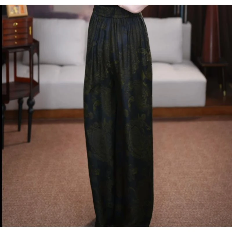 B【晴云】新中式夏季时尚松紧腰显瘦国风百搭宽松复古休闲中式裤子