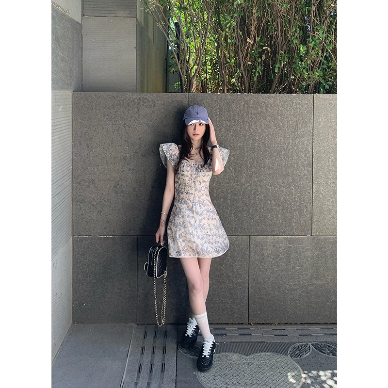 SKK Store 赫本仲夏梦 560G冰肌轻盈天丝醋酸吊带飞袖连衣裙