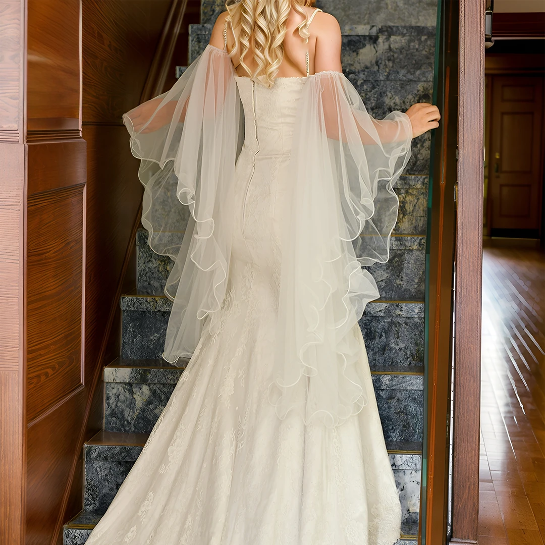 优拉潘 新娘袖套显瘦木耳边蕾丝广袖摩登舞袖套婚纱礼服配饰VM175