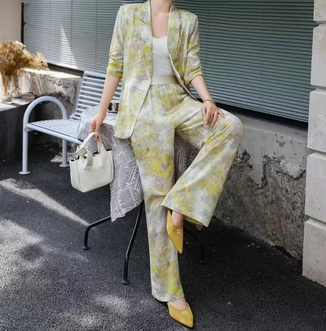 女士春夏气质时尚短袖西装上衣搭配裤子套装