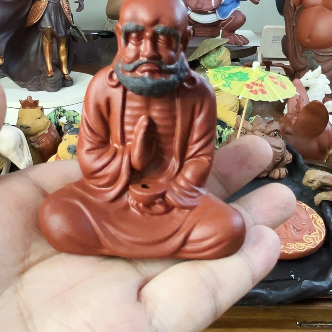 紫砂茶宠达摩香插红泥