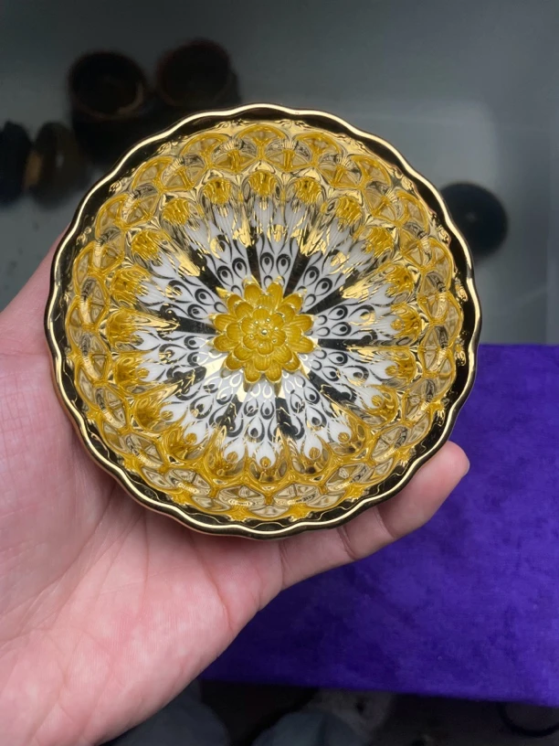 （三绝）金玉满堂金莲花茶杯主人杯陶瓷.传统手工制作.匠心传承