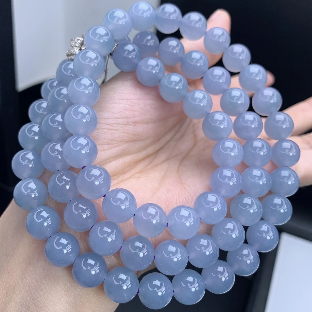 缅甸A货翡翠浓紫翡妖紫罗兰色项链珠链圆珠多圈长串T卡10mm660mm