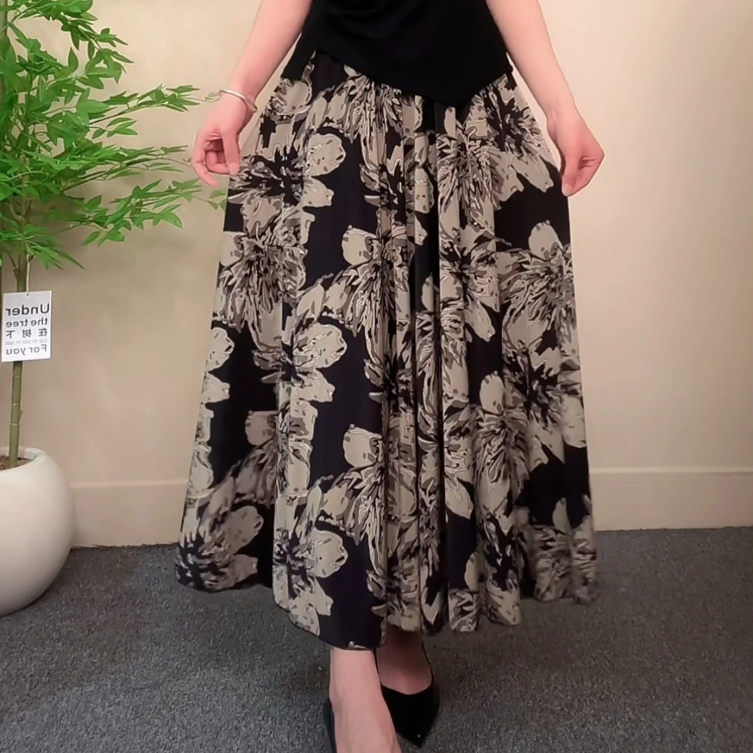 夏季时尚气质妈妈装半身裙立体感碎花裙子夏季女式花色印花松紧腰