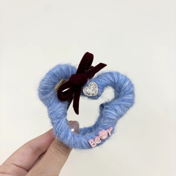 L546夕洛蓝色熊头绒布新款抓夹简约气质盘发鲨鱼夹发饰