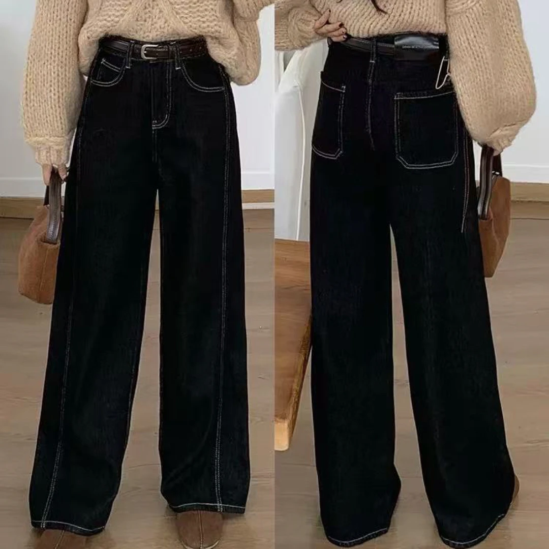 薇莎6910【现货】拖地弹力弯刀牛仔裤女