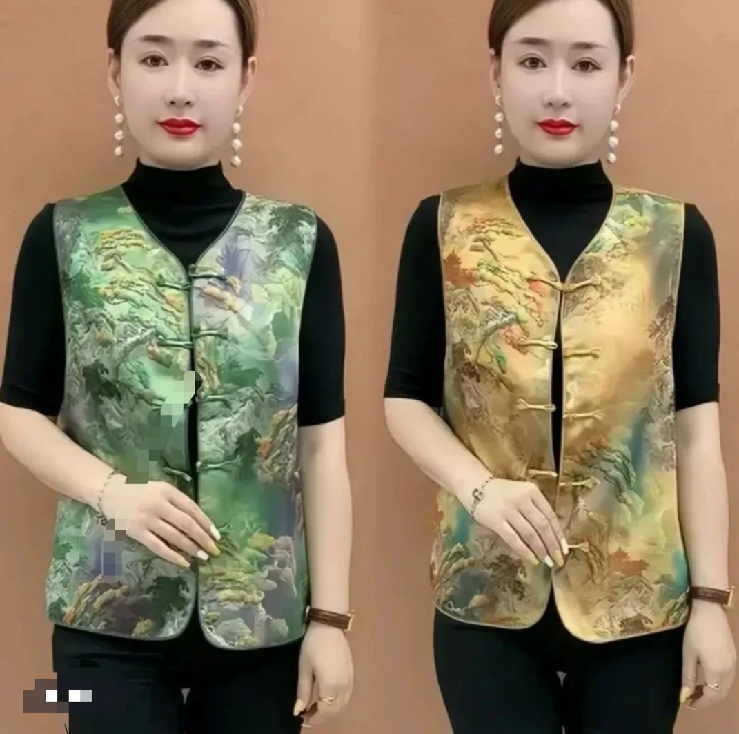 【正版]中式国风气质马甲时尚复古提花坎肩背心盘扣女装新款无袖