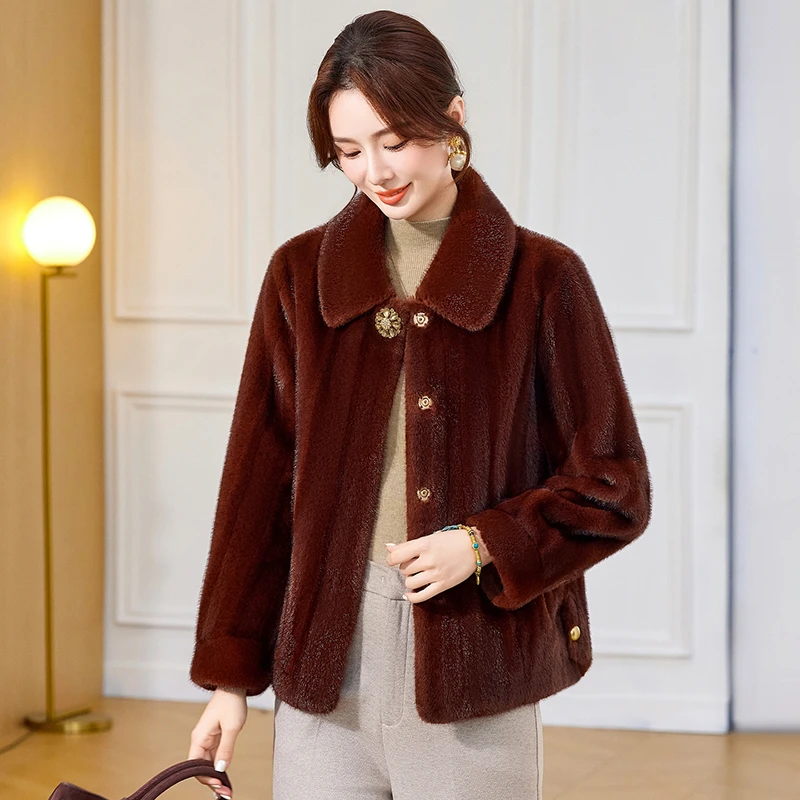 C3792秋冬季2026新款气质百搭厚款女装轻奢皮毛一体时尚外套