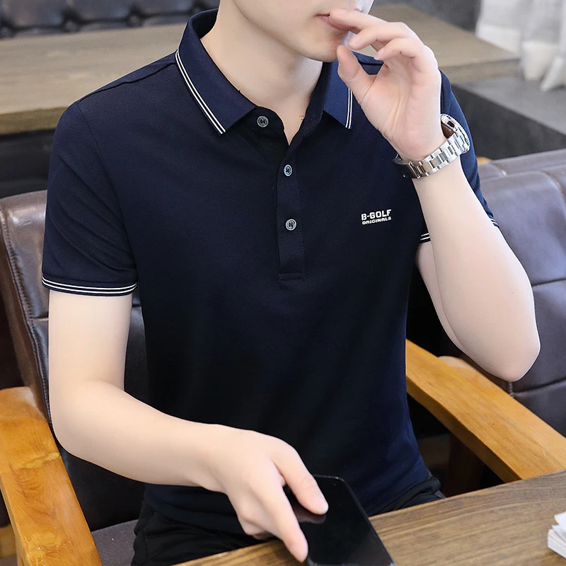 男士商务短袖POLO衫夏季新款时尚百搭潮牌休闲简约舒适纯色美式