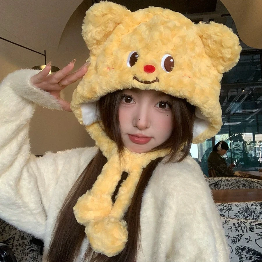 跨境毛绒帽子可爱女冬季显脸小防寒保暖护耳大头围雷锋帽