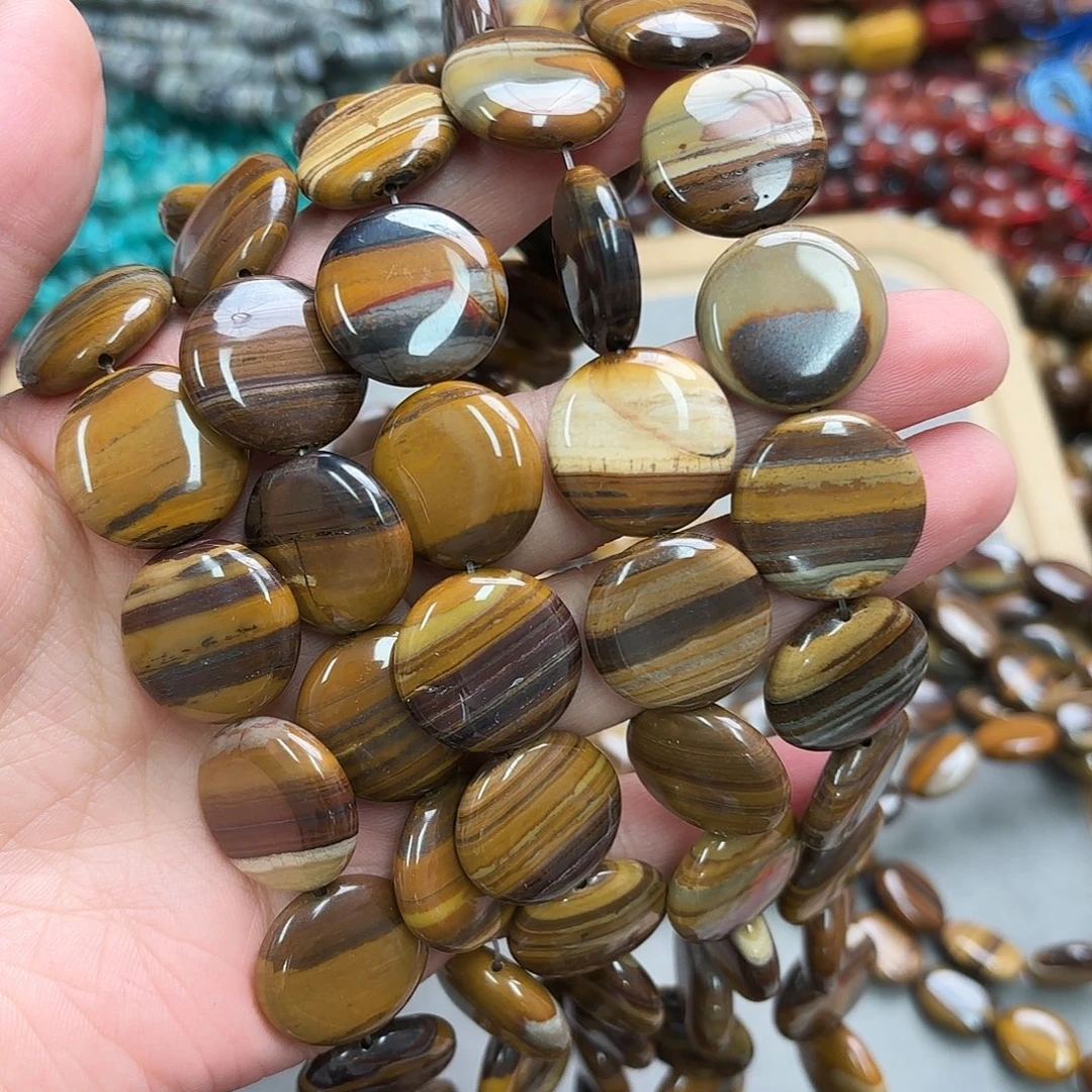 玛瑙/玉髓未镶嵌珠宝半成品卡20铁虎眼圆饼一条