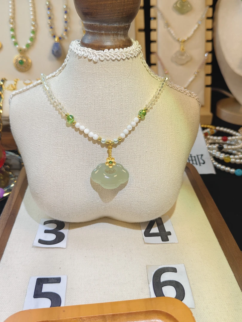 合金玻璃项链 项链女白色古风项链汉服旗袍配饰首饰