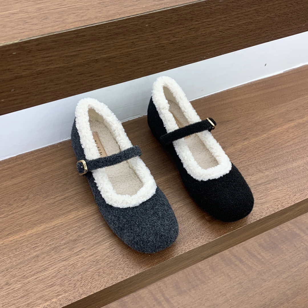 4公分！内增高白色毛毛鞋加厚羊羔毛软底舒适玛丽珍毛毛鞋灰色棉鞋