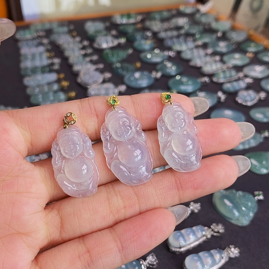 翡翠18K金镶嵌吊坠(赠链)天然缅甸A货翡翠米爷爷 五百一个