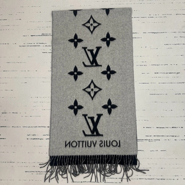 未使用 LouisVuitton/路易威登 双面羊绒流苏围巾 情侣款灰黑