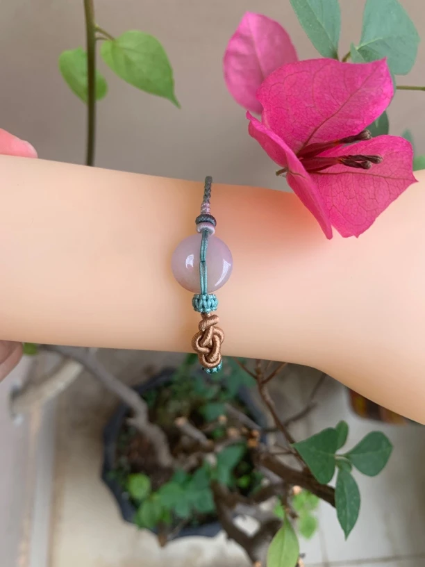 天然A货缅甸翡翠平安扣手工编织