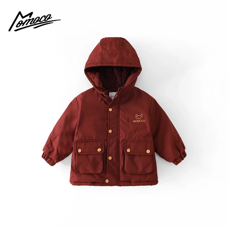 MOMOCO2024冬季儿童洋气萌娃加绒加厚连帽棉服防寒75430107004