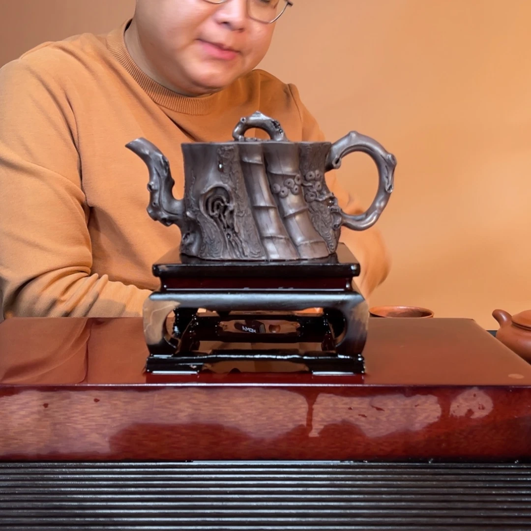 茶壶紫砂高端380cc松竹树桩壶