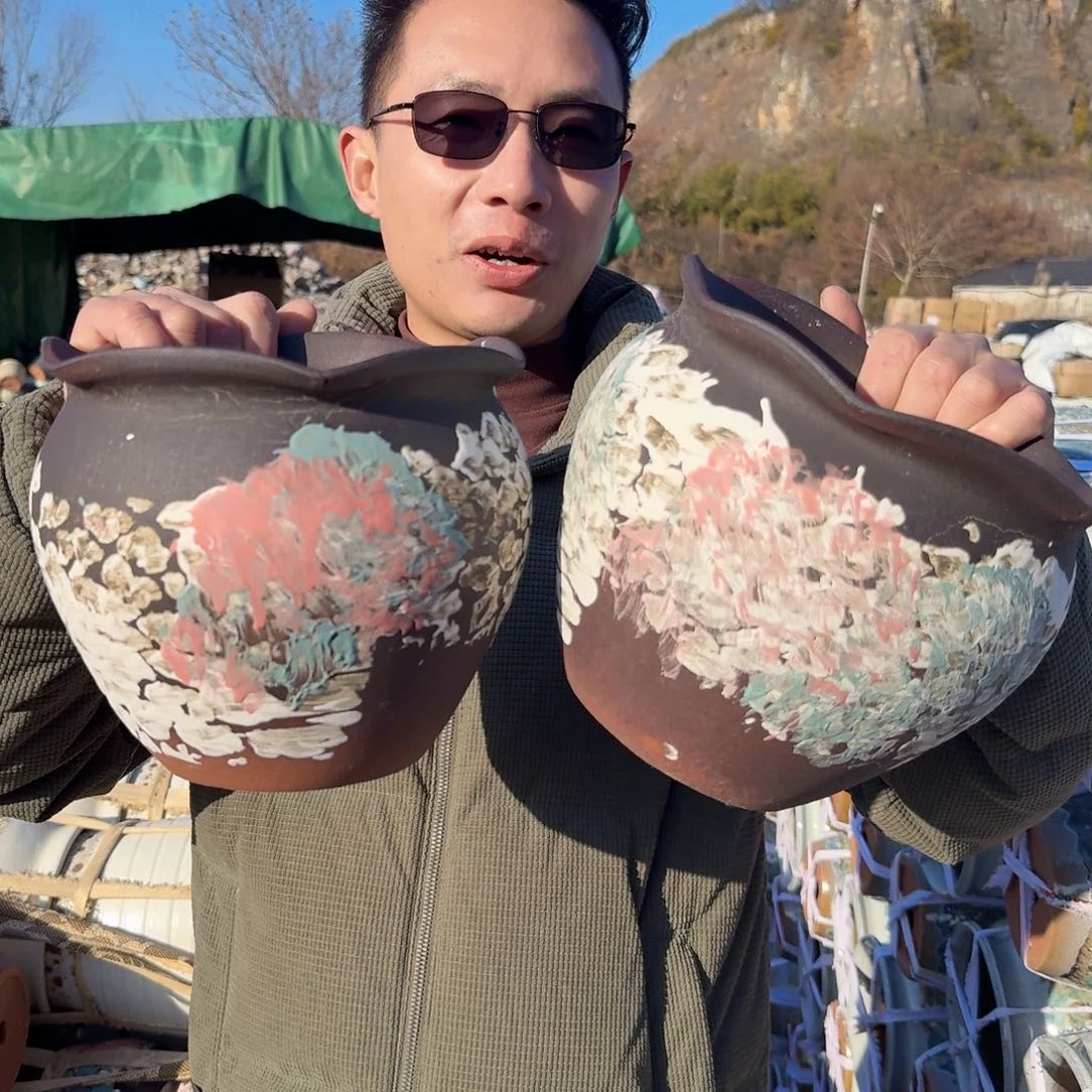 紫砂花盆口20高18（两个胖子姹寂红