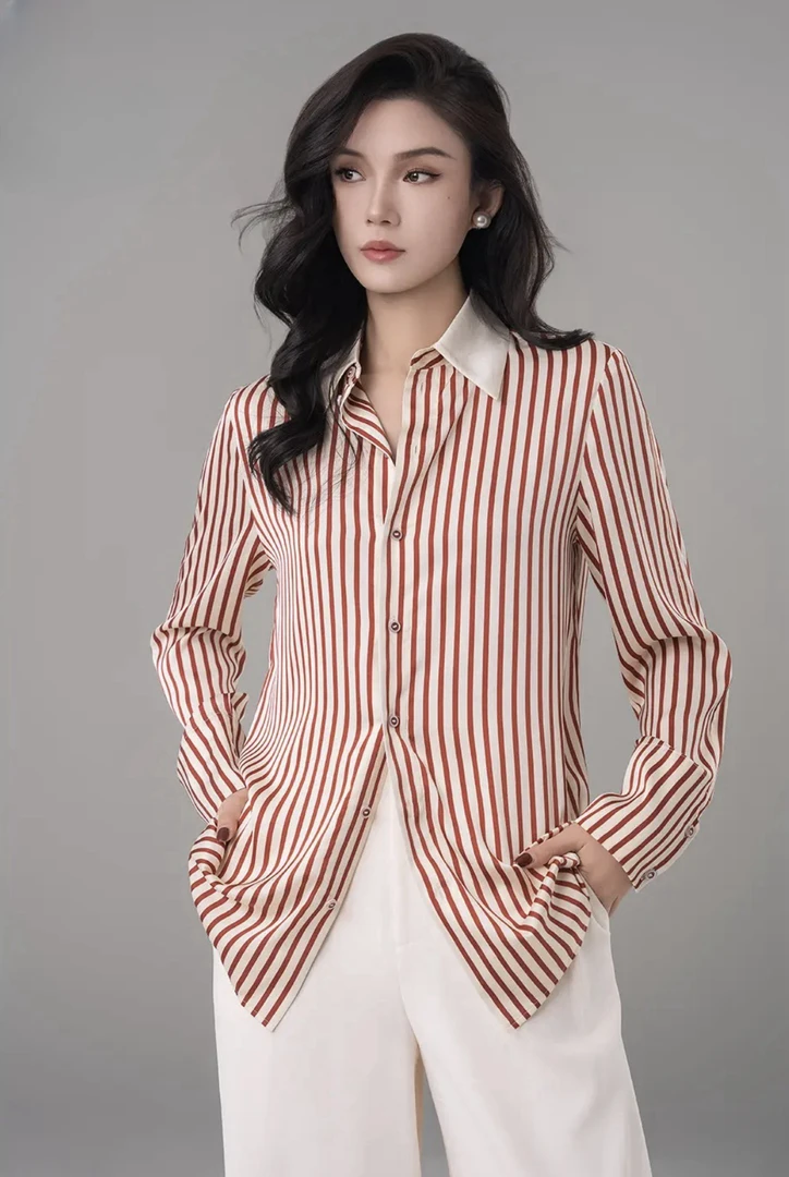【商场同款】新款撞色轻奢优雅气质翻领长袖新中式衬衫5301098