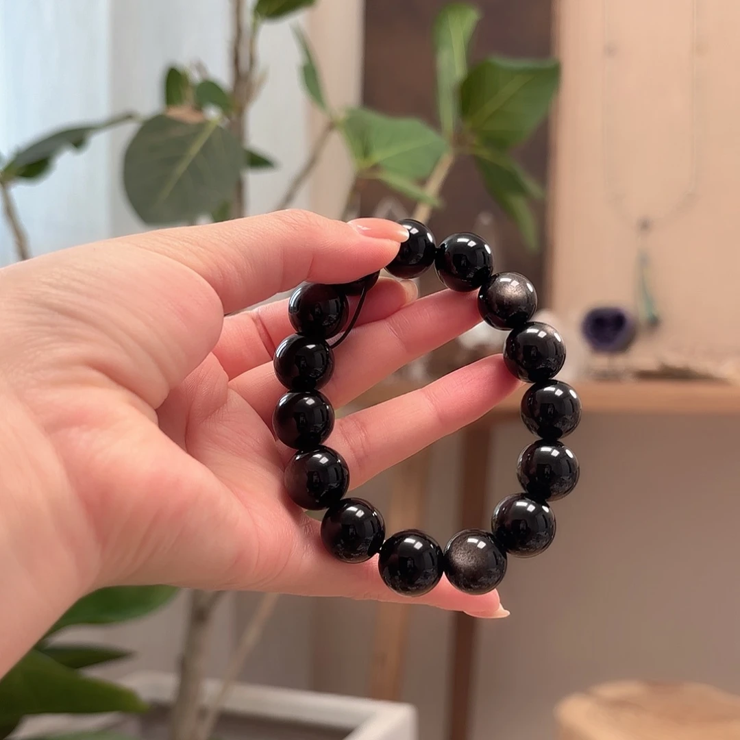 黑曜岩未镶嵌手链14mm