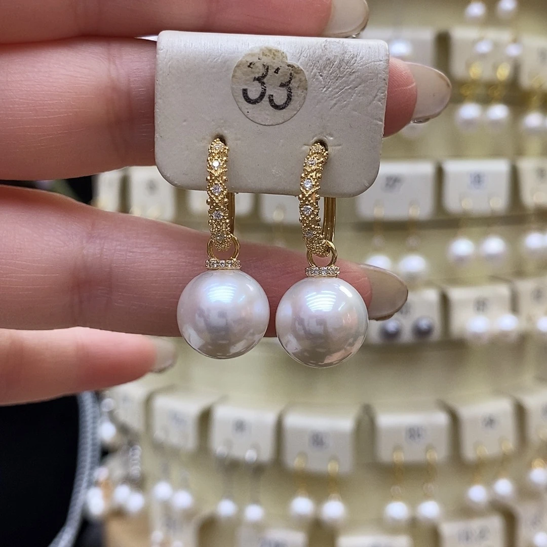 淡水珍珠银S925镶嵌耳饰