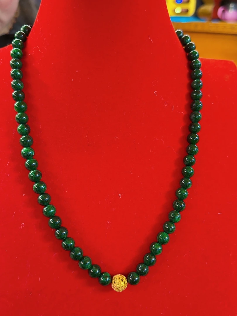 非金属莫桑石项链 一颗金珠翡翡项链（小号）