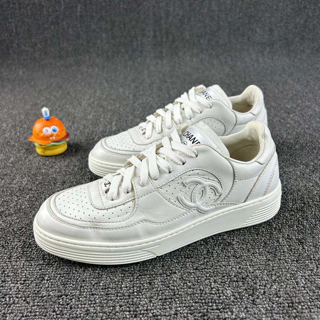 95新 Chanel/香奈儿 纯白板鞋36.5码 HB4439 公价1.1w