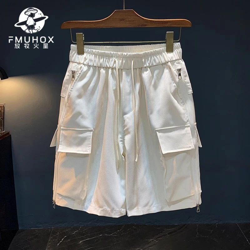 @放牧火星 夏季工装短裤男潮牌侧开边拉链休闲五分裤宽松大码中裤