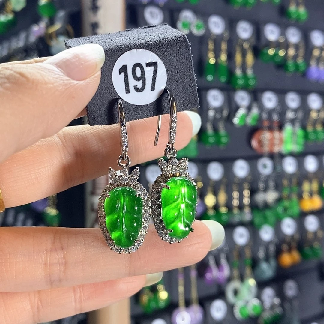 翡翠银S925镶嵌耳饰197