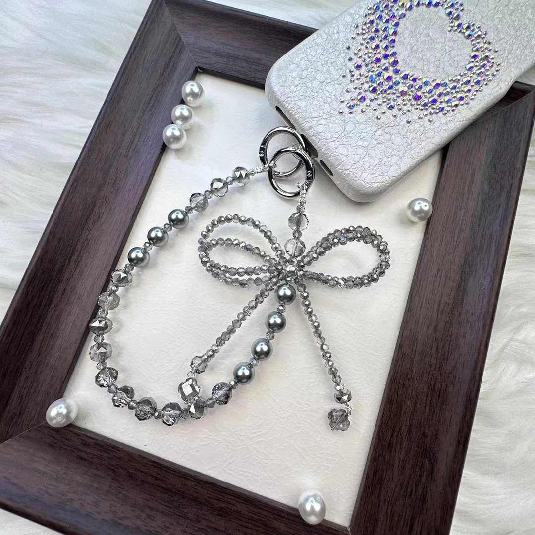 奢华高级感珍珠贝贝手机链车钥匙挂夹片手机壳钥匙扣包包挂件A204