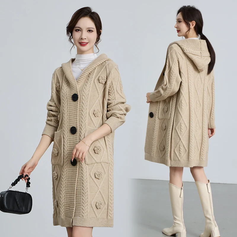 2025新款秋冬季大码外套针织大衣女慵懒宽松中长款外套MLLJ3685