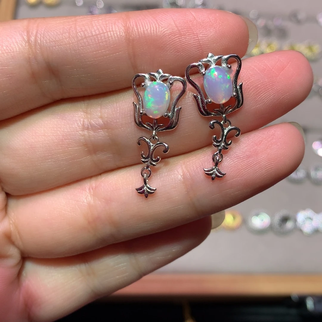 银S925镶嵌欧泊耳钉款式